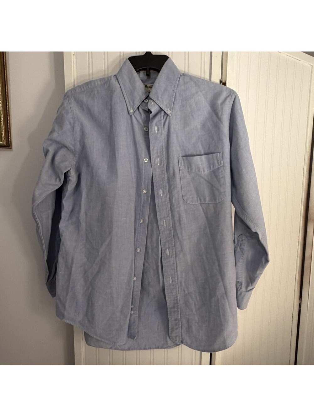 LLBean Single Needle Tailoring Blue Oxford Made In USA 15 1/2-33 Vtg 90s Cotton